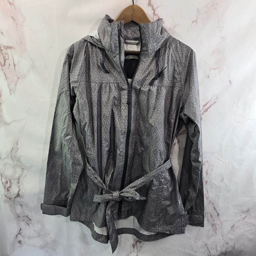 Prana Jacket Womens Large Gray Rain Eliza Wind Coat Trench Tie Hooded